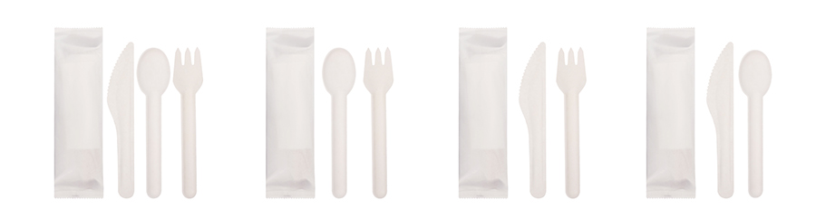 Wholesale China Wrapped Compostable Bleached Sugarcane Fiber Cutlery Set