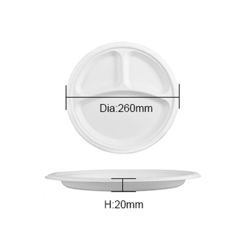9" 10" Disposable Round 3 grid eco Bagasse Plates