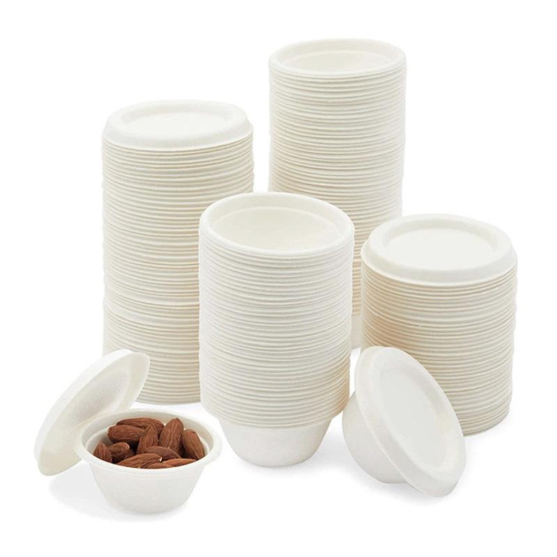 100% Biodegradable 2OZ Sugarcane Pulp Cups with Lids