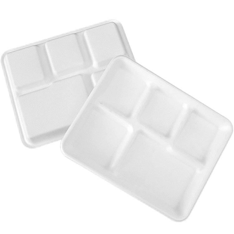 Oven Safe Disposable 5 Compartment Sugarcane Food Tray