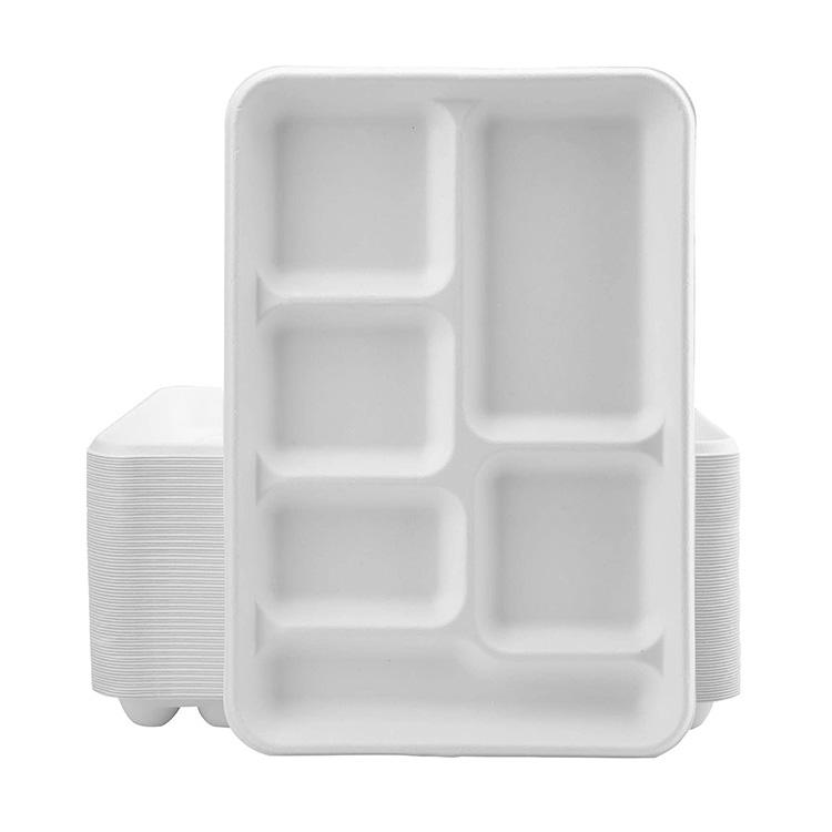 Eco-friendly Compostable 6 Compartment Bagasse School Lunch Tray