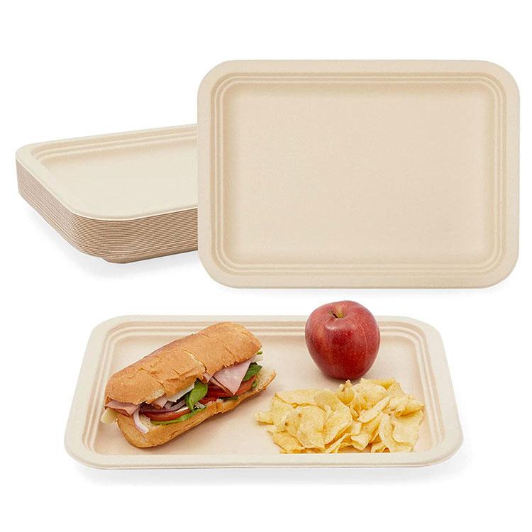 100% Compostable 8 inch Rectangle Sugarcane Tray