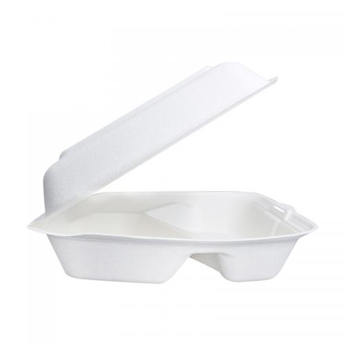 Compostable 3 Compartments Bagasse Packaging Clamshell Food Container