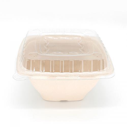 16 24 32 42 OZ Square Sugarcane Bagasse Salad Bowl with Clear Lid