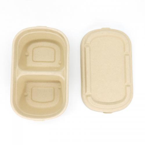 700ml 850ml 1000ml 2 Compartments Bio Bagasse Bento Box with Lid