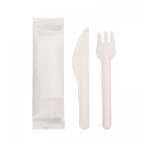 Wrapped Compostable Bleached Sugarcane Fiber Cutlery Set